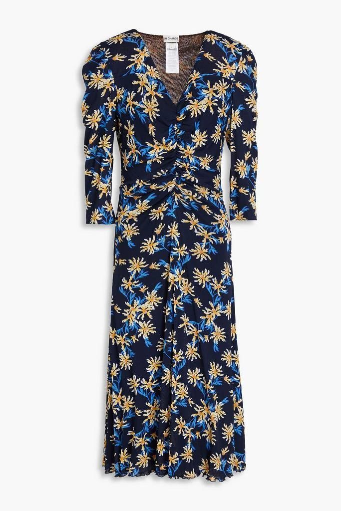 DIANE VON FURSTENBERG Ivan ruched printed stretch-mesh midi dress 1