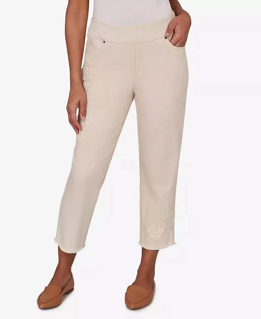 Alfred Dunner Petite Camden Market Tonal Floral Applique Ankle Pants