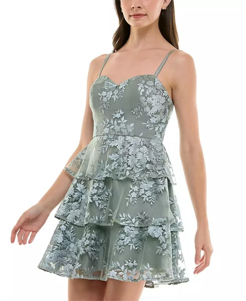 BCX Juniors' Tiered Fit & Flare Flocked Mesh Dress 3