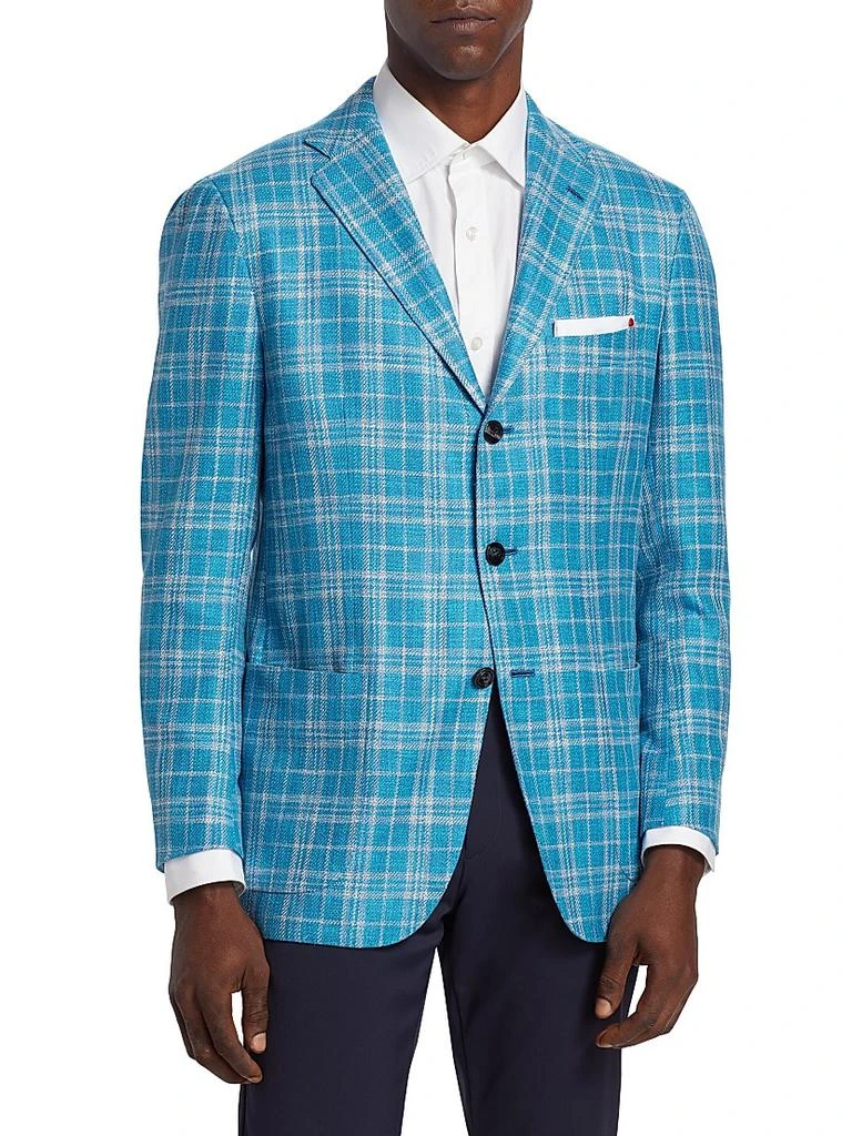 Kiton Plaid Silk-Blend Three-Button Sport Coat 3