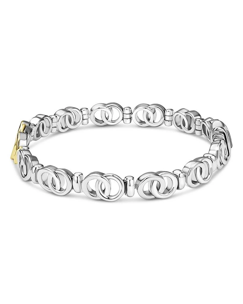 LAGOS 18K Yellow Gold 
Sterling Silver Signature Caviar Diamond Interlocking Ring Link Bracelet 2