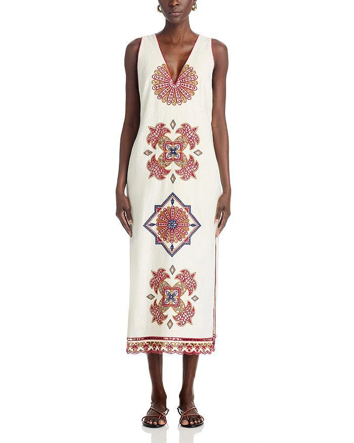 Farm Rio Marys Tiles Off White Richilieu Sleeveless Midi Dress 7