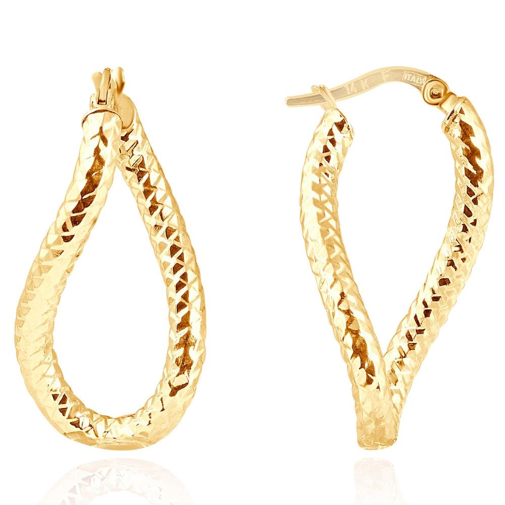 Pompeii3 14k Yellow Gold 3mm Twirl Designer Hoops Women's Earrings 1" Tall 1.15grams