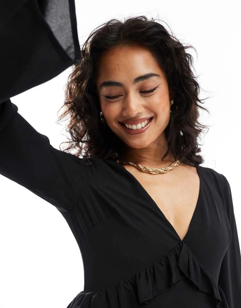 Pretty Lavish Pretty Lavish long sleeve ruffle maxi dress in black 3