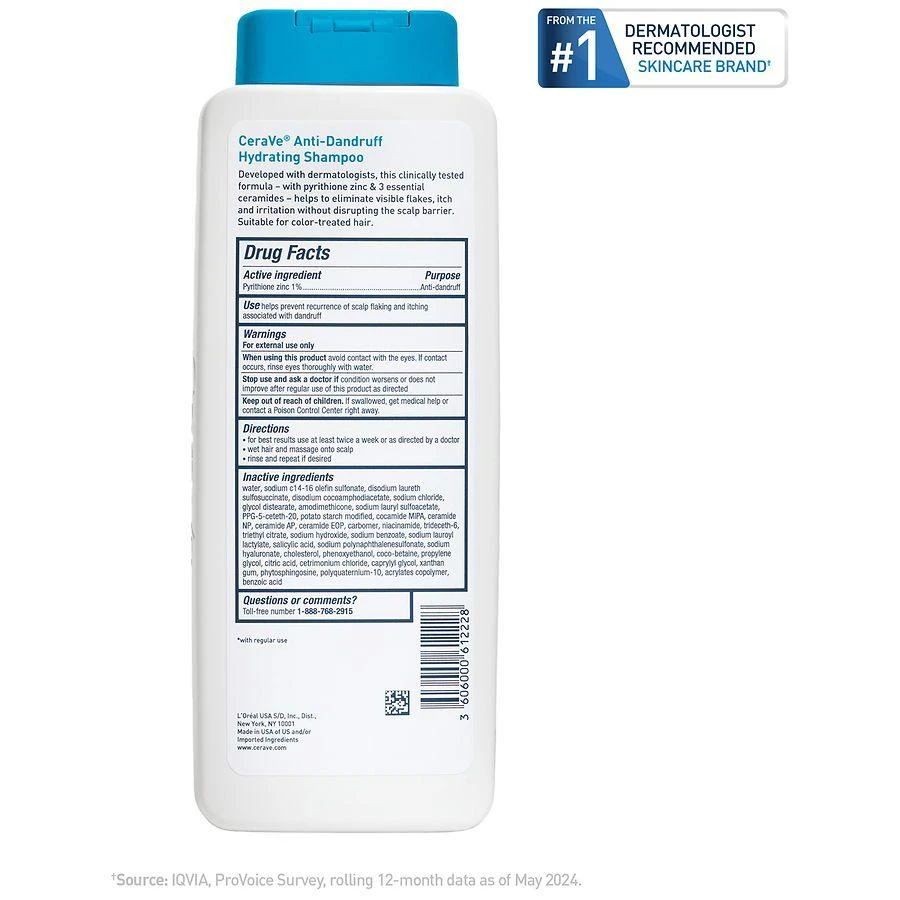 CeraVe Anti-Dandruff Hydrating Shampoo, Sulfate & Paraben Free, All Hair Types Fragrance Free 7