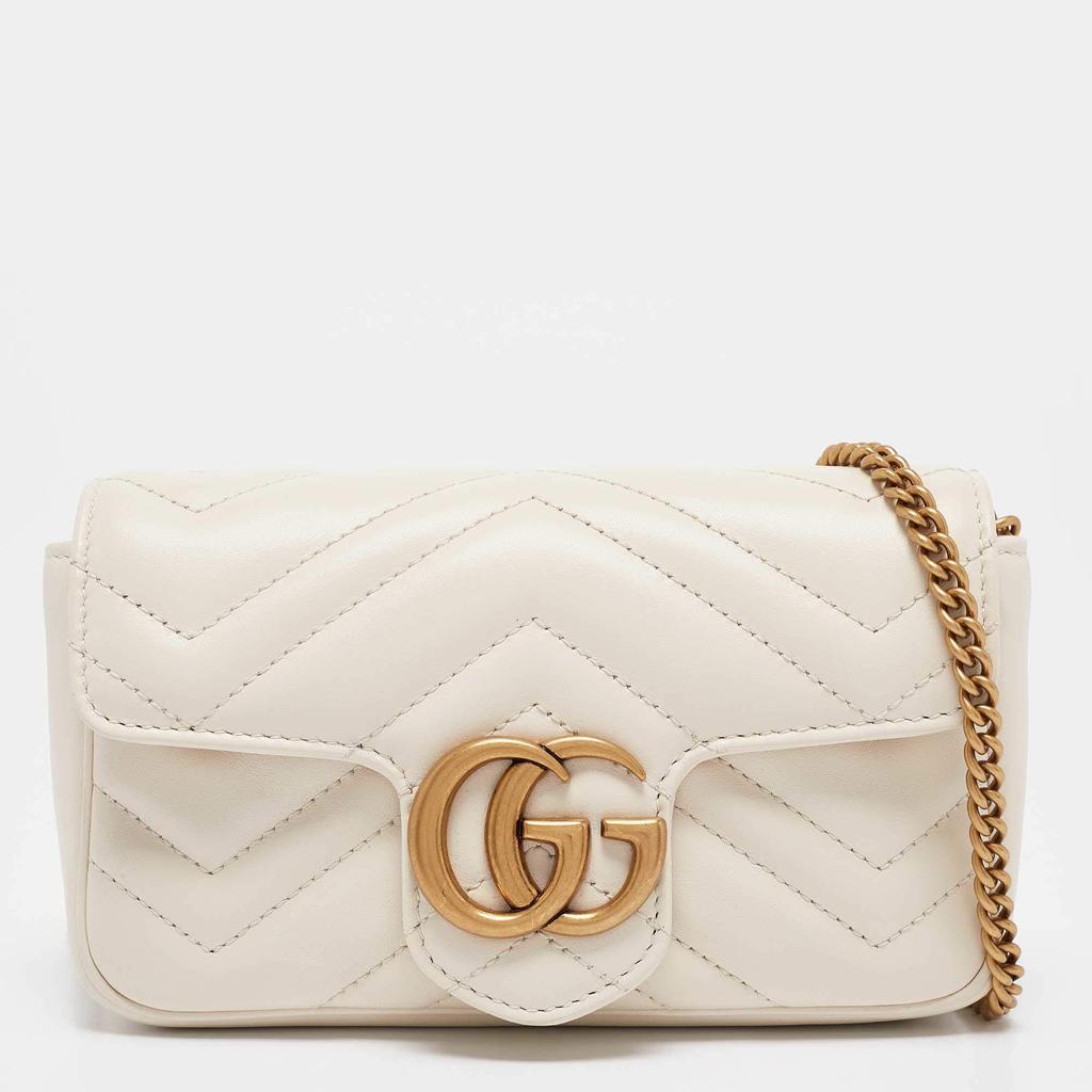 Gucci Gucci Off White Matelassé Leather Super Mini GG Marmont Shoulder Bag