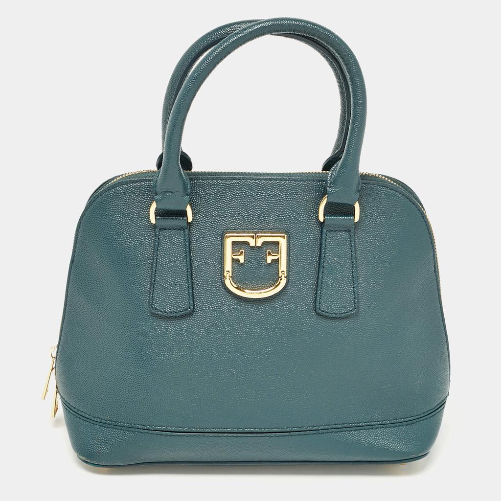 Furla Furla Dark Green Leather Dome Logo Satchel