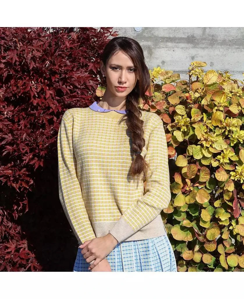 Bellemere New York Bellemere Women's Merino Tweed Pullover With Pearl Polo Collar Sweater 3