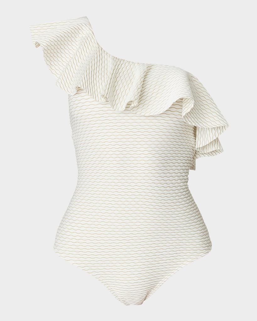 Shoshanna Ruffle Asymmetric One-Piece Swimsuit