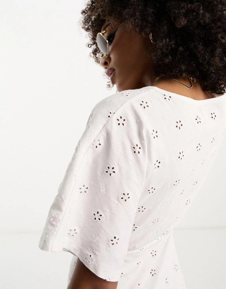 ASOS ASOS DESIGN broderie v neck midi dress with buttons in white 3