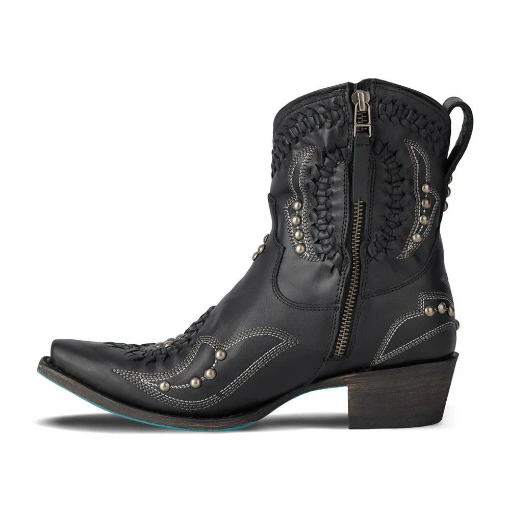 LANE Cossette Studded Embroidered Snip Toe Zippered Cowboy Booties 3