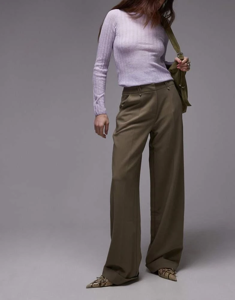 Topshop Topshop twill straight leg trouser in mushroom 1
