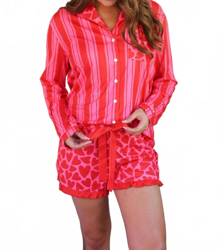 Jess Lea Heartfelt Stripes Ruffle Pajama Set In Red/pink