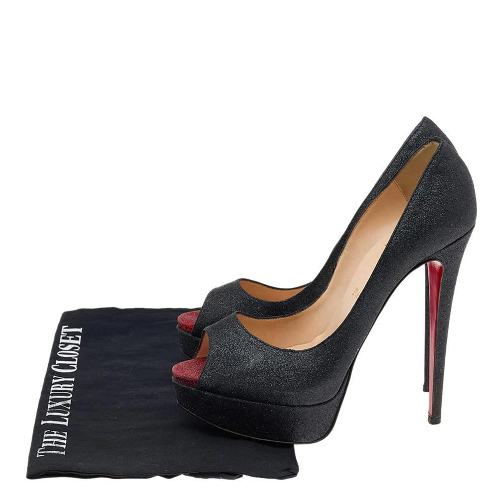 Christian Louboutin Christian Louboutin Black Shimmer Fabric New Very Prive Peep Toe Platform Pumps Size 38.5 8