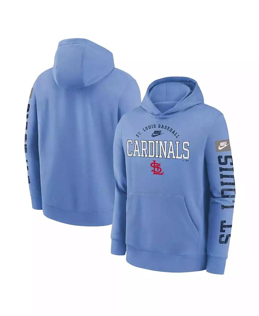 NIKE Big Boys and Girls Light Blue St. Louis Cardinals Cooperstown Collection Splitter Club Fleece Pullover Hoodie