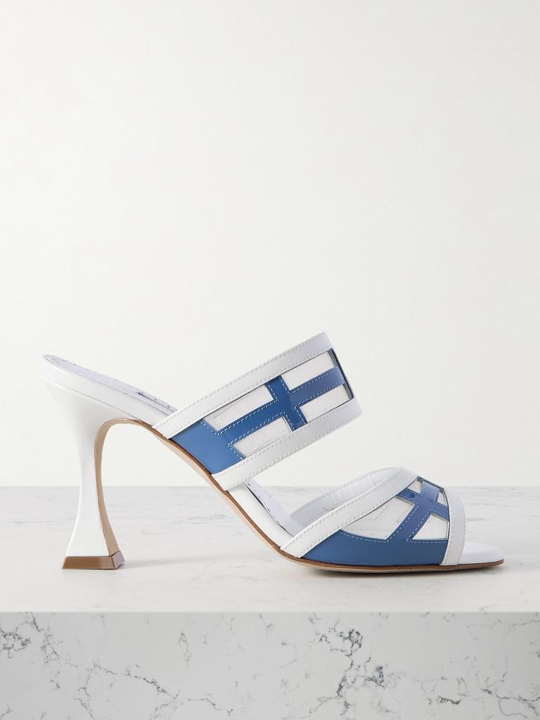 サンダル・ミュール Manolo Blahnik Two-tone leather and mesh Avespamu mules processed-