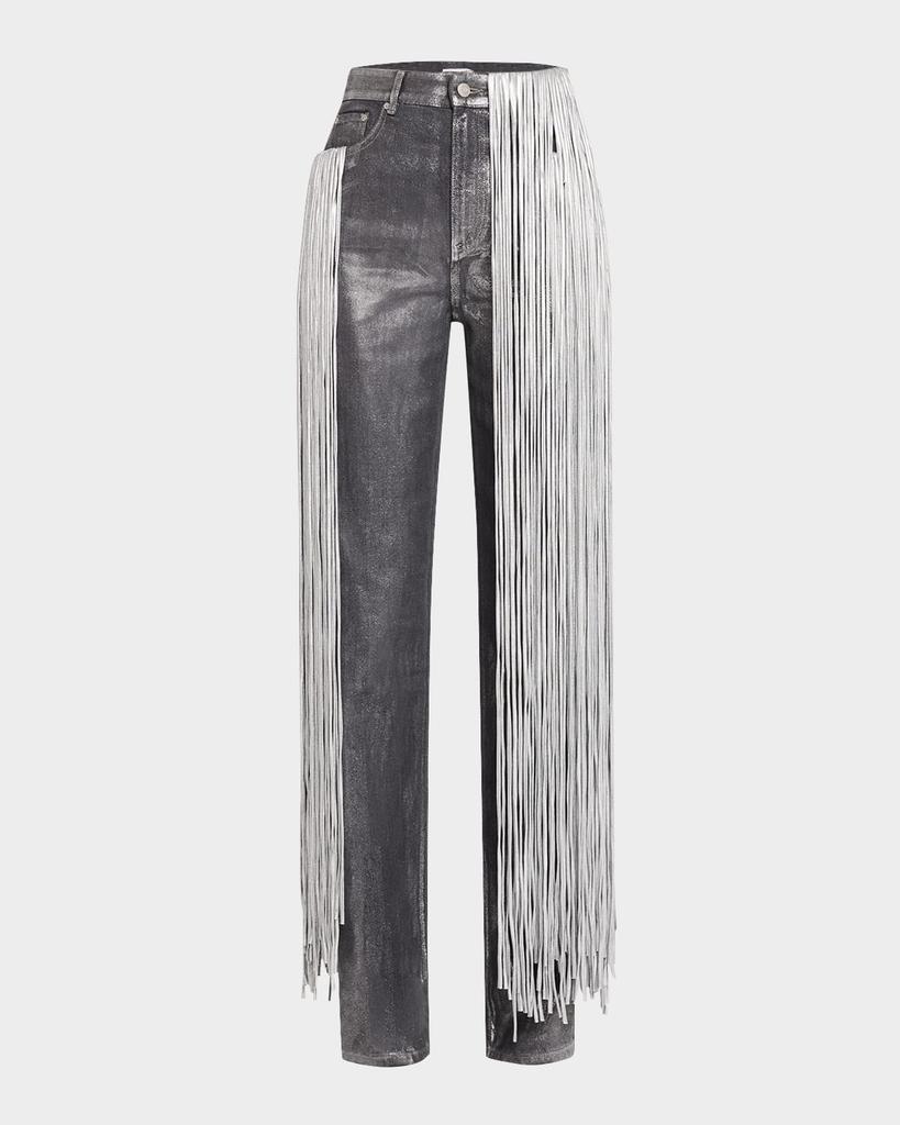 AREA Metallic Fringe Straight Leg Jeans