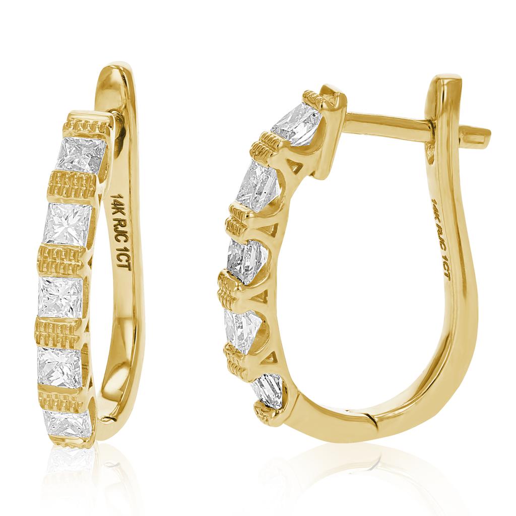 Vir Jewels 1 cttw Princess Diamond Hoop Earrings 14K Yellow Gold Milgrain Prong Set 3/4 Inch