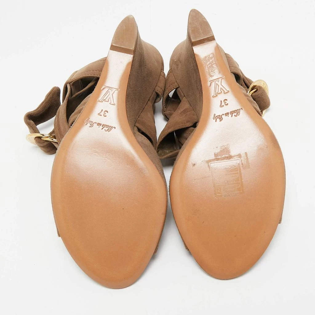 Louis Vuitton Louis Vuitton Brown Suede Criss Cross Ankle Wrap Wedge Sandals Size 37 6