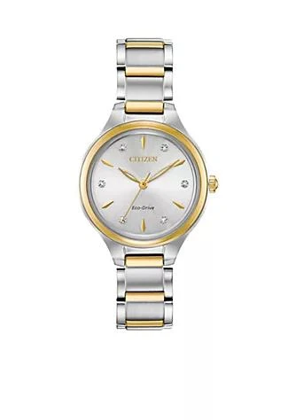 Citizen Two Tone Stainless Steel Eco Drive Corso Diamond Accent Bracelet Watch 1