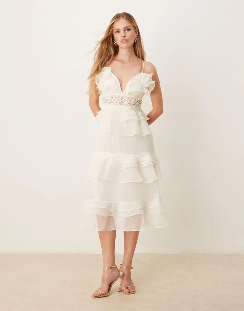 True Decadence True Decadence V neck midi dress in cream - Dresses & Skirts  - Free Shipping - BeyondStyle