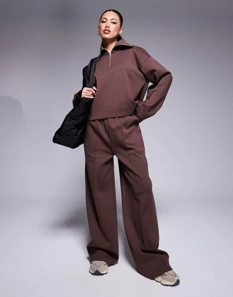 ASOS ASOS DESIGN co-ord interlock wide leg jogger in chocolate 1