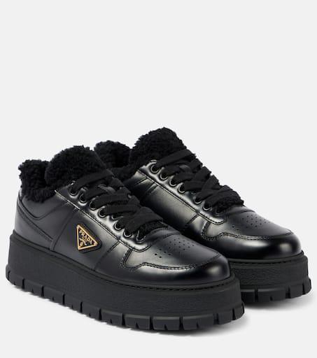 Prada Shearling lined leather platform sneakers 37.5 Women s Shoes Free Shipping BeyondStyle