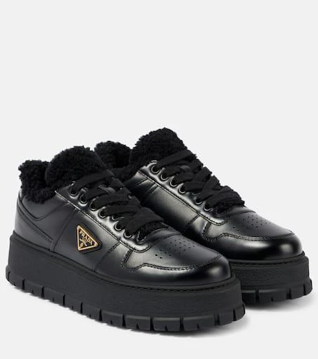 Shop Shearling-lined leather platform sneakers on Sale at