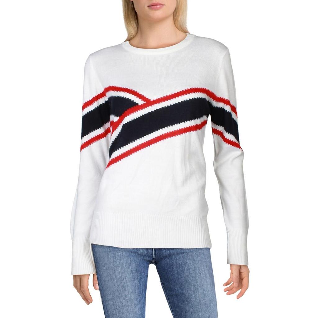 Madeleine Thompson Womens Ribbed Trim Long Sleeve Crewneck Sweater