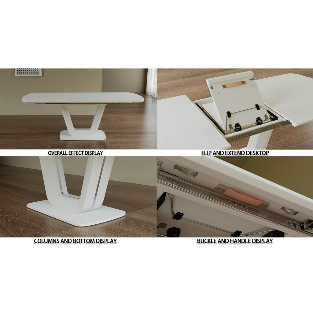 Streamdale Furniture Streamdale Expandable White Dining Table, U-Legs, Home/Office 6