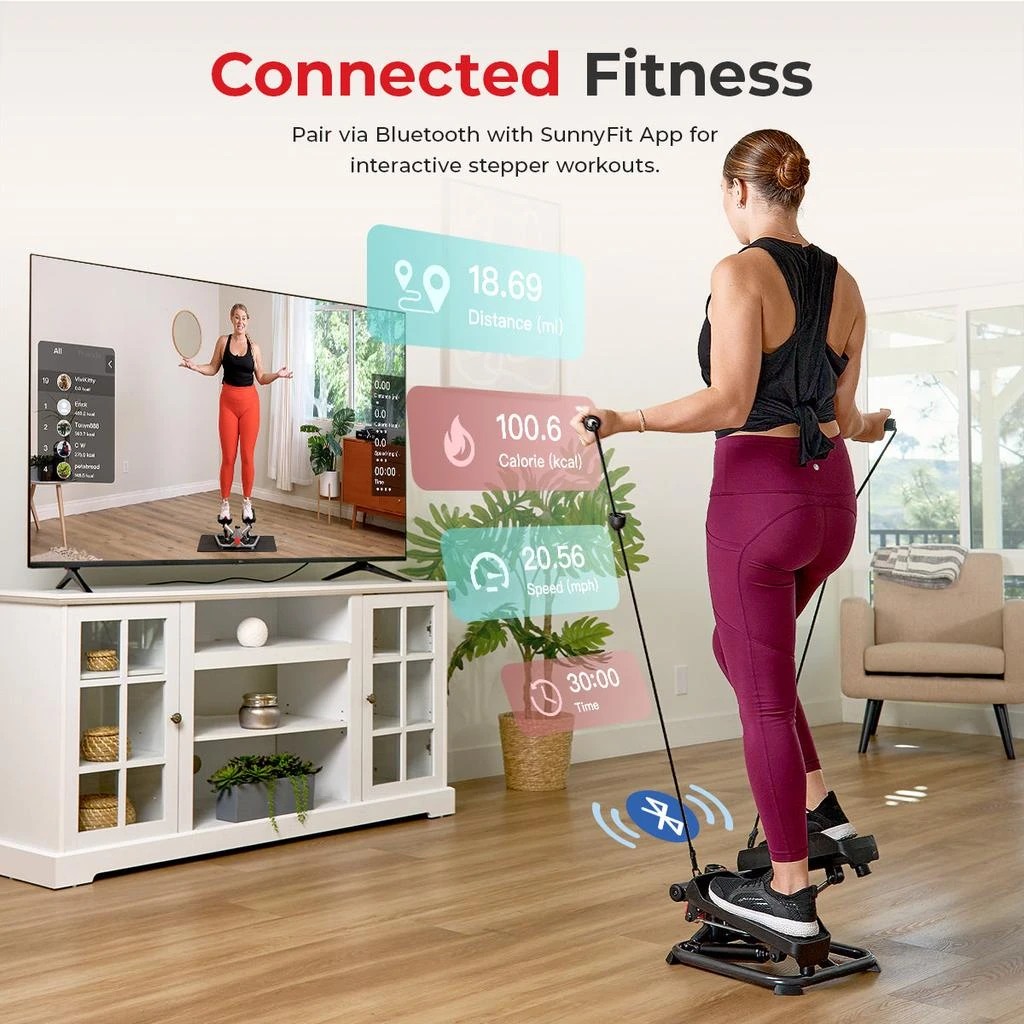 Sunny Health & Fitness Smart Advanced Stair Exercise Stepper with Exercise Bands 3