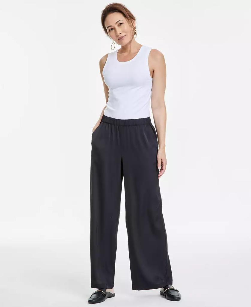 JM Collection Women's Pull-On Wide-Leg Satin Pants, Exclusively at Macy's