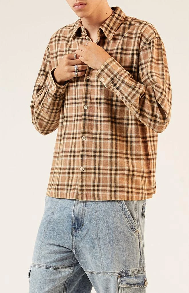 PacSun Tan Washed Cropped Flannel Shirt 5