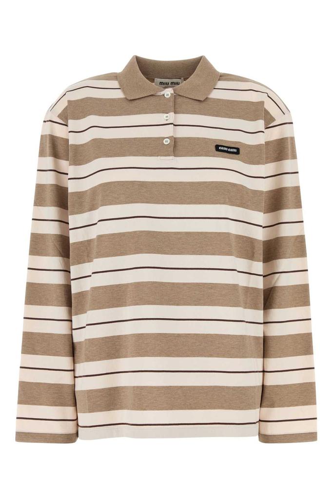 Shop Miu Miu Long-Sleeved Striped Polo Shirt on Sale at