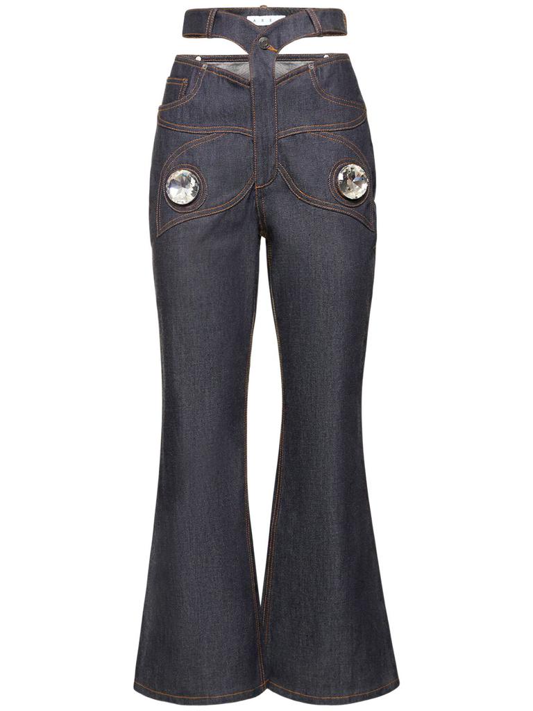 AREA Butterfly Raw Cotton Denim Crop Jeans