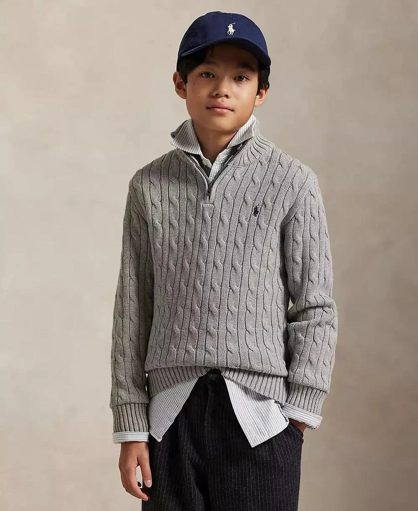 Ralph Lauren Big Boys Cable-Knit Cotton Quarter-Zip Sweater