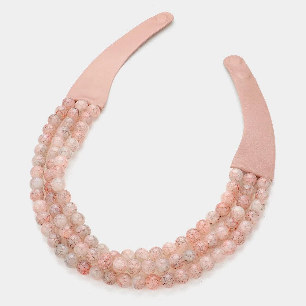 FASHNZFAB Chunky Metal Ball Beaded Triple Layered Faux Leather Magnetic Necklace 2