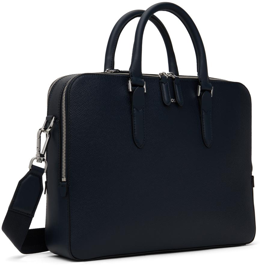 Hugo Boss Navy Structured Leather Briefcase
