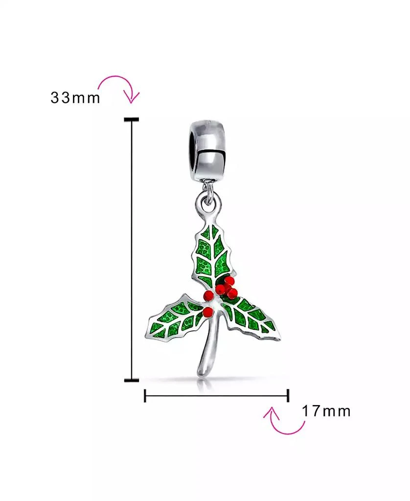 Bling Jewelry Christmas Charm Bead Green Mistletoe Holly Dangle Sterling Silver for Bracelets 2