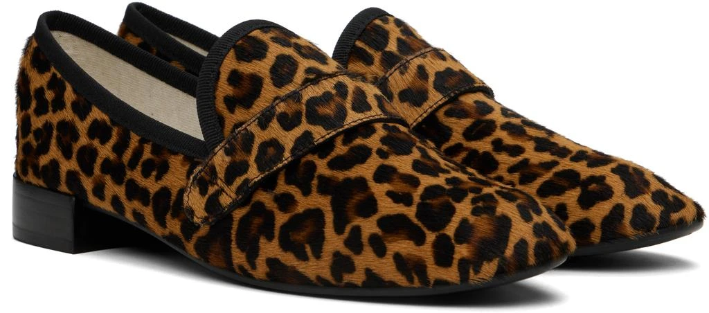Repetto Tan & Black Michael Animal Print Rubber Sole Loafers 4