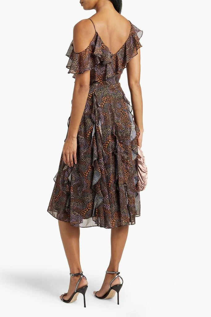 MIKAEL AGHAL Ruffled metallic printed crepe de chine midi dress 3