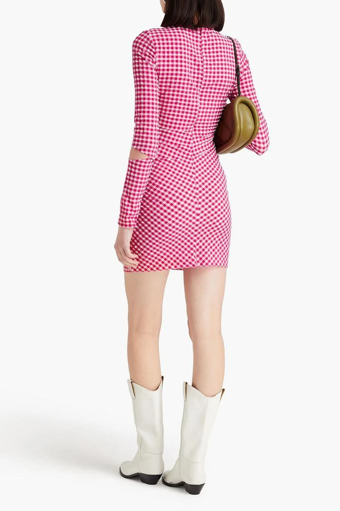 Ganni Cutout ruched gingham seersucker mini dress 3