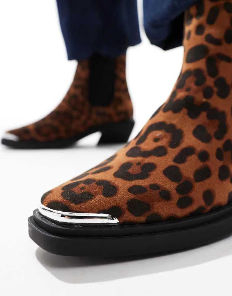 ASOS ASOS DESIGN Aruba flat western boots with toe cap detail in leopard 4