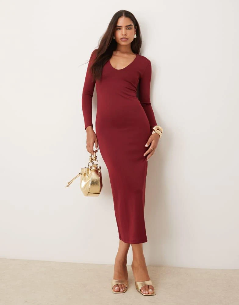 chinese dress ladies Lucia Knit Midi Dress in Burgundy main image 1