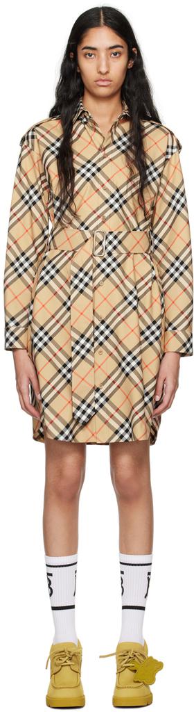 Burberry Beige Check Shirt Midi Dress