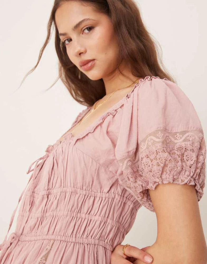 Free People Free People falling sun lace insert midi dress in pale mauve 2