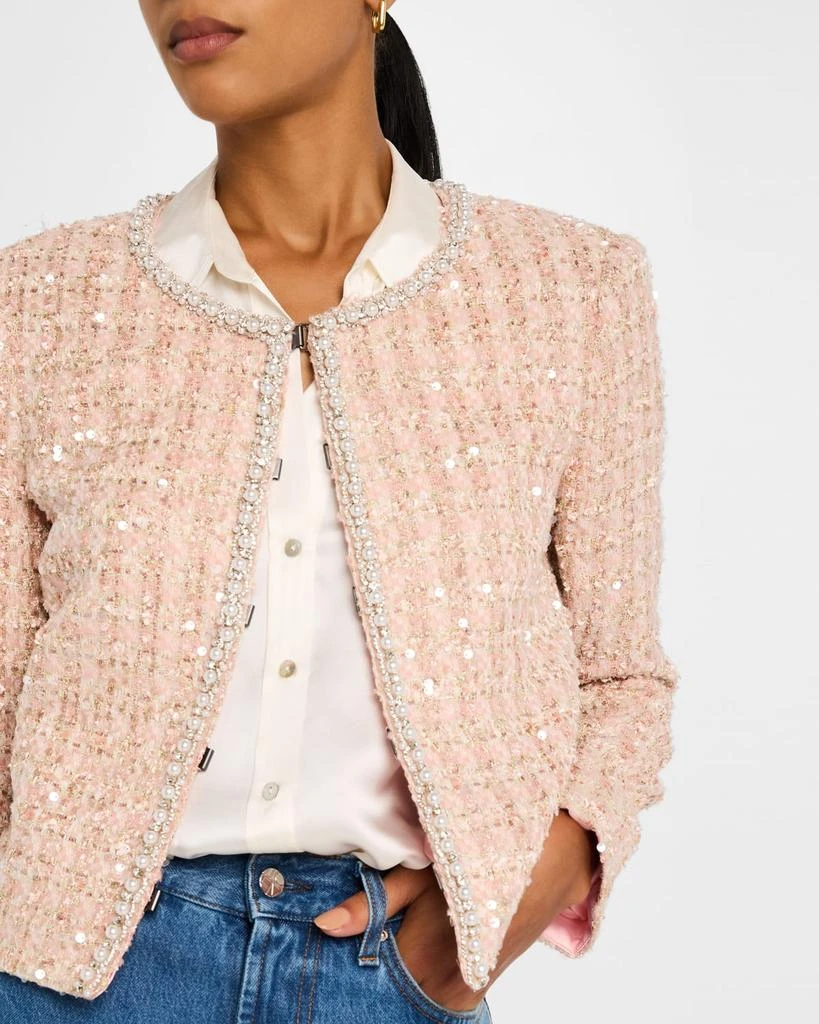 Alice + Olivia Kidman Embellished Plaid Tweed Boxy Jacket 5