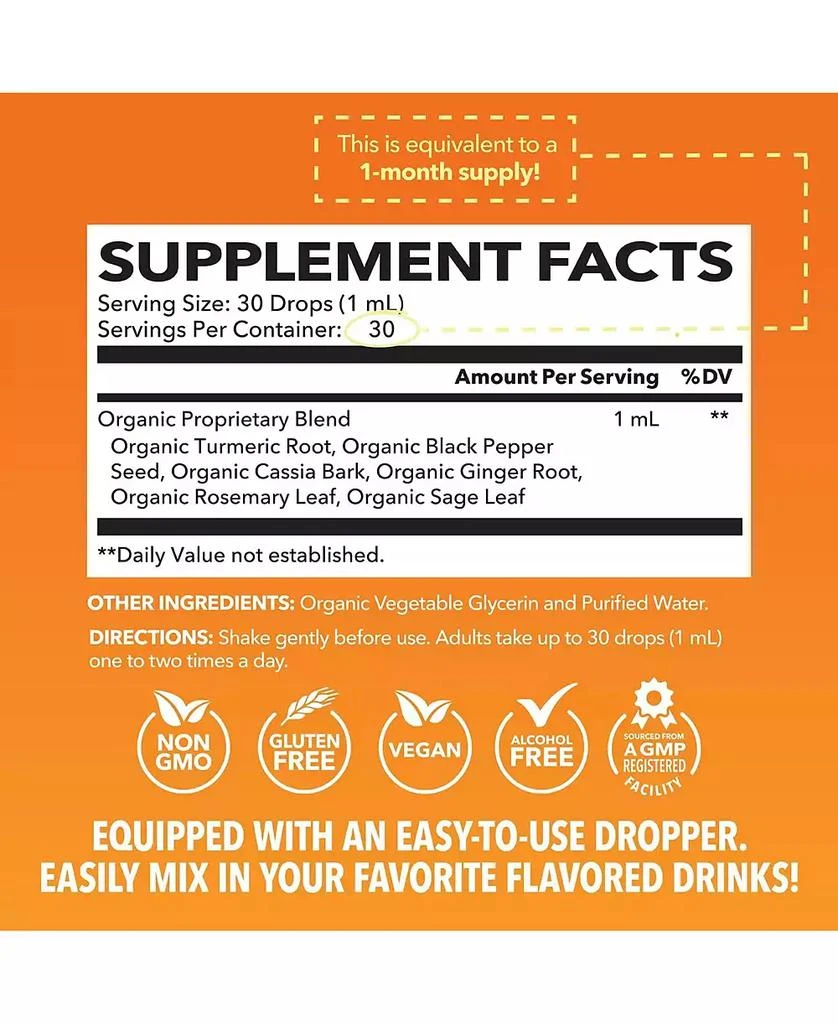 Havasu Nutrition Organic Turmeric Liquid Drops, Liquid Turmeric 1000mg Enhanced Absorption for Digestive 
Joint Support, Unflavored, 1 fl oz 3