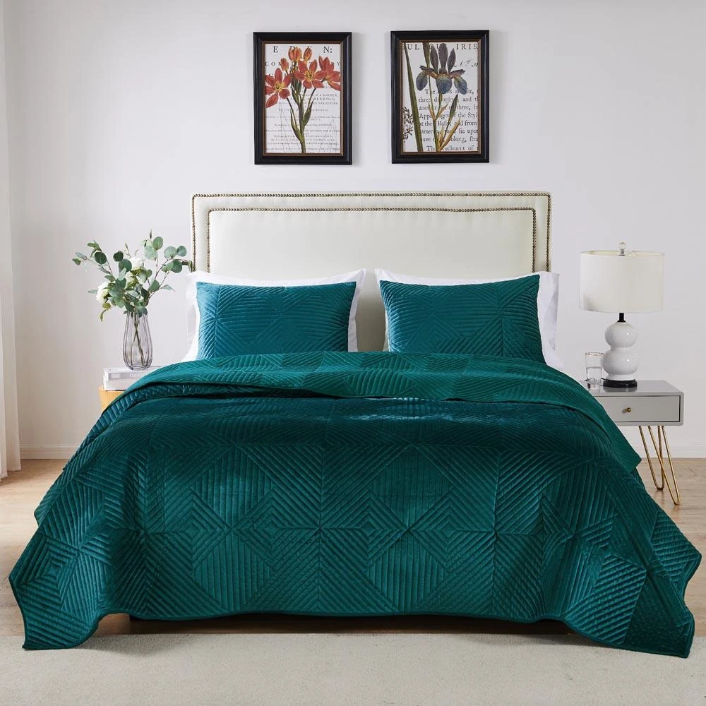 BreeBe Riviera Velvet Teal Quilt Set 3-Piece Full/Queen