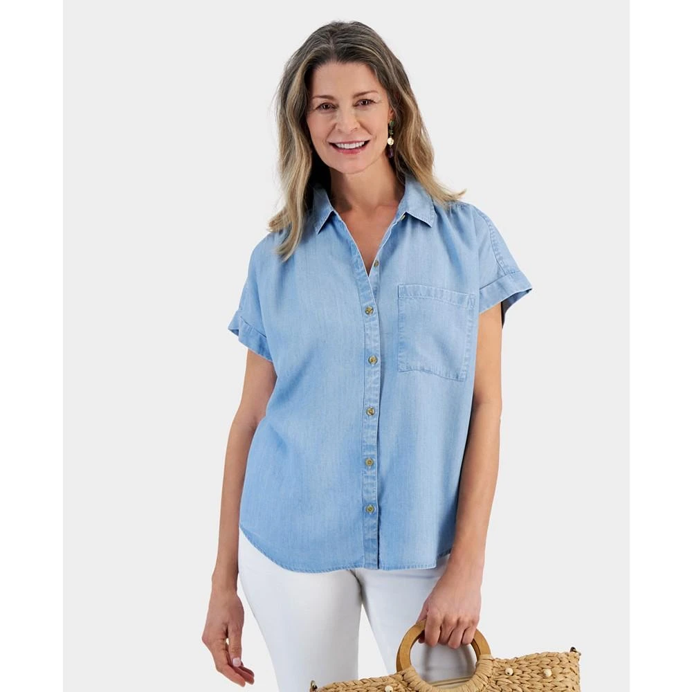 Style & Co Women's Chambray Short-Sleeve Button-Down Shirt, Created for Macy's 1